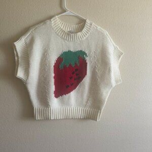 Anthropologie Maeve The Pippa Crew-Neck Sweater Cap-Sleeve Strawberry